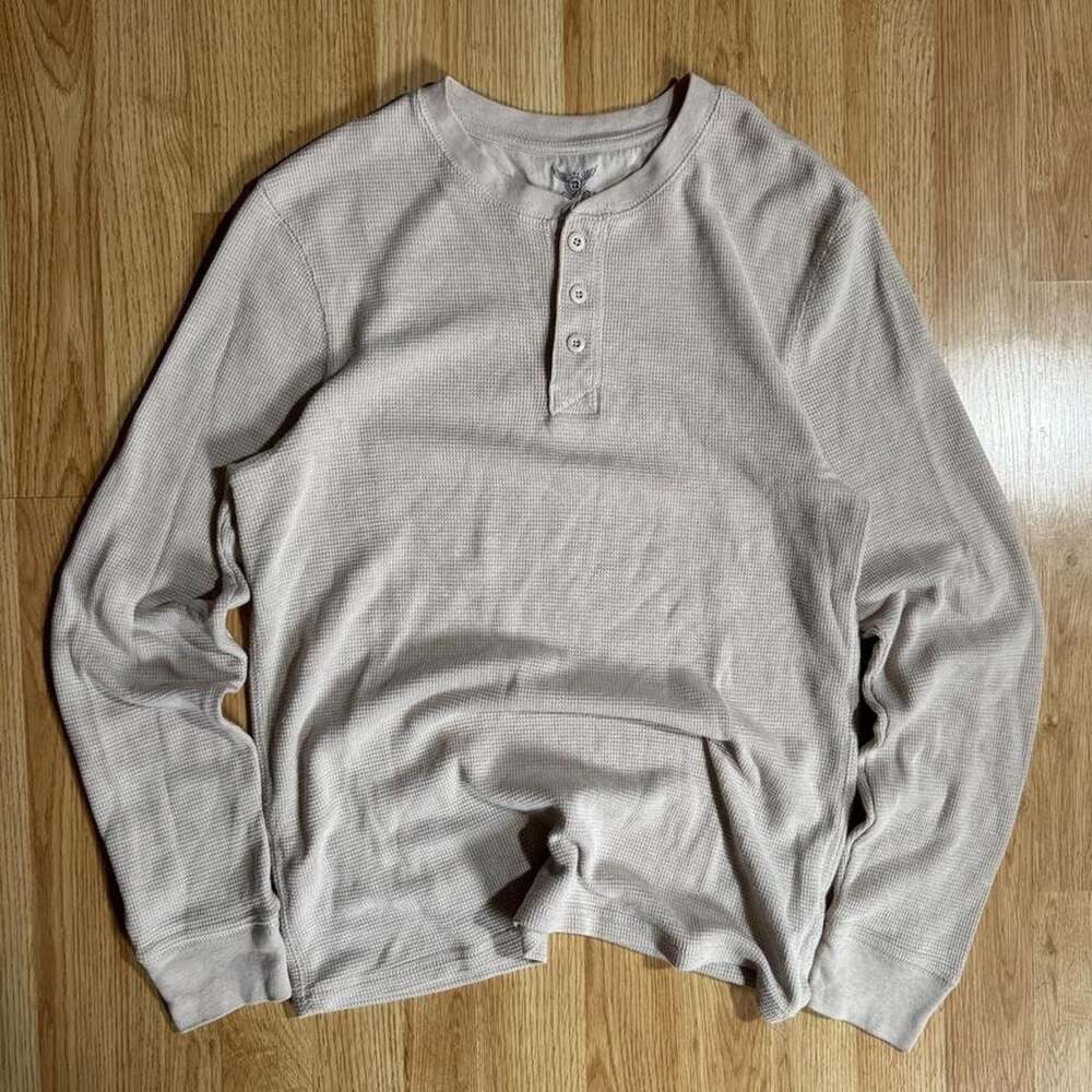 Faded Glory Knitted Waffle Henley Long Sleeve Shirt